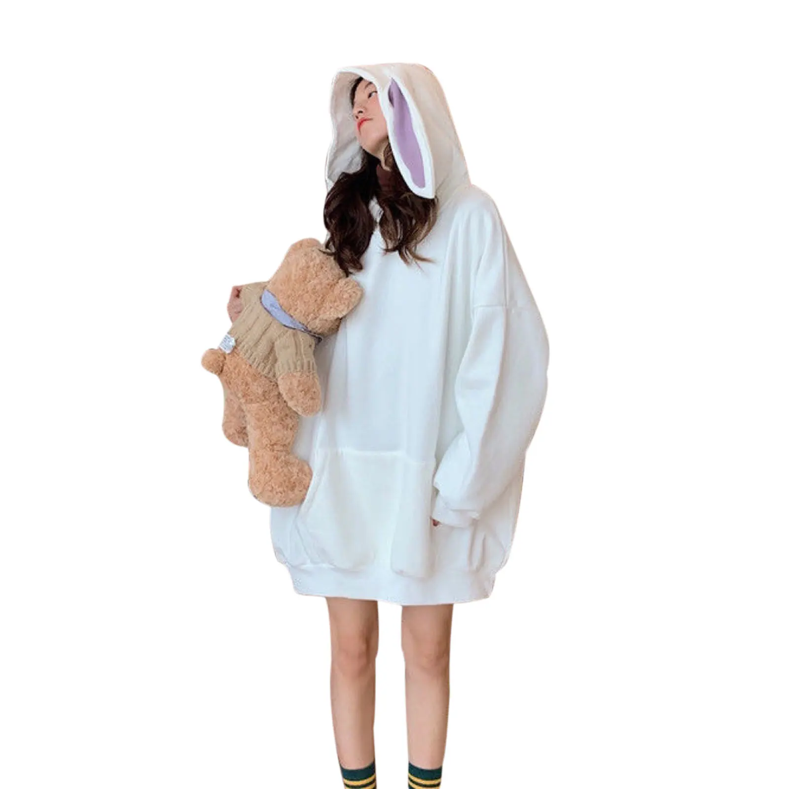 Women Hooded Tops, Long Sleeve V Neck Rabbit Ear Kangaroo Pockets Tops for Casual Party Street 
Women Hooded Tops, Long Sleeve V Neck Rabbit Ear Kangaroo Pockets Tops for Casual Party Street