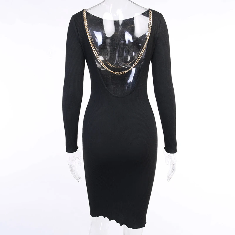 Lyprerazy Women Backless Metal Chain Long Sleeve Knee-Length Dresses Slim Sexy Bodycon Knitting Dresses
Lyprerazy Women Backless Metal Chain Long Sleeve Knee-Length Dresses Slim Sexy Bodycon Knitting Dresses
