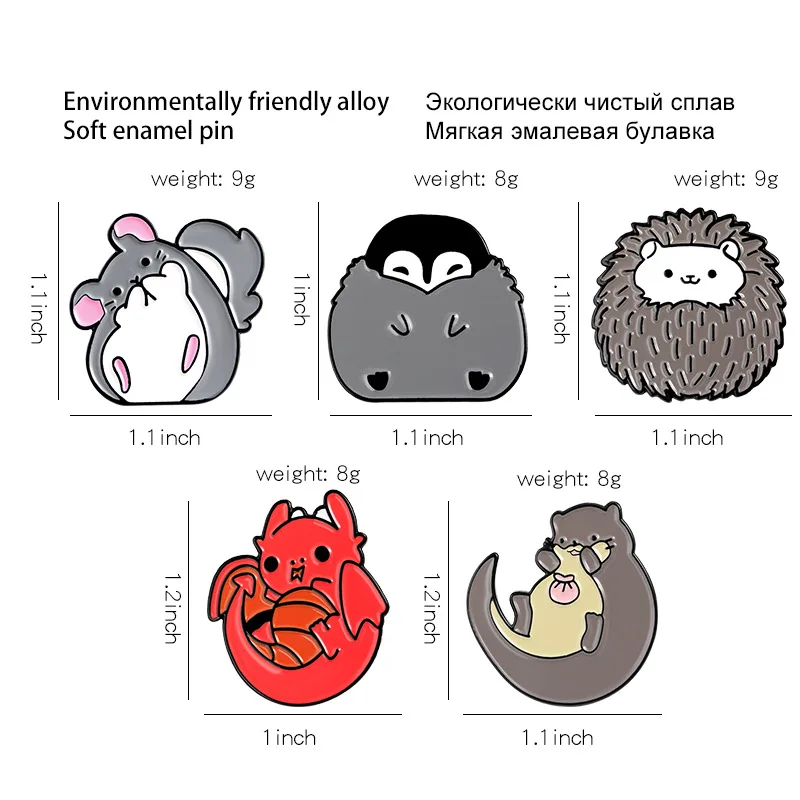 Милая эмалированная булавка на заказ Шиншилла Ежик выдра Пингвин Дракон значок