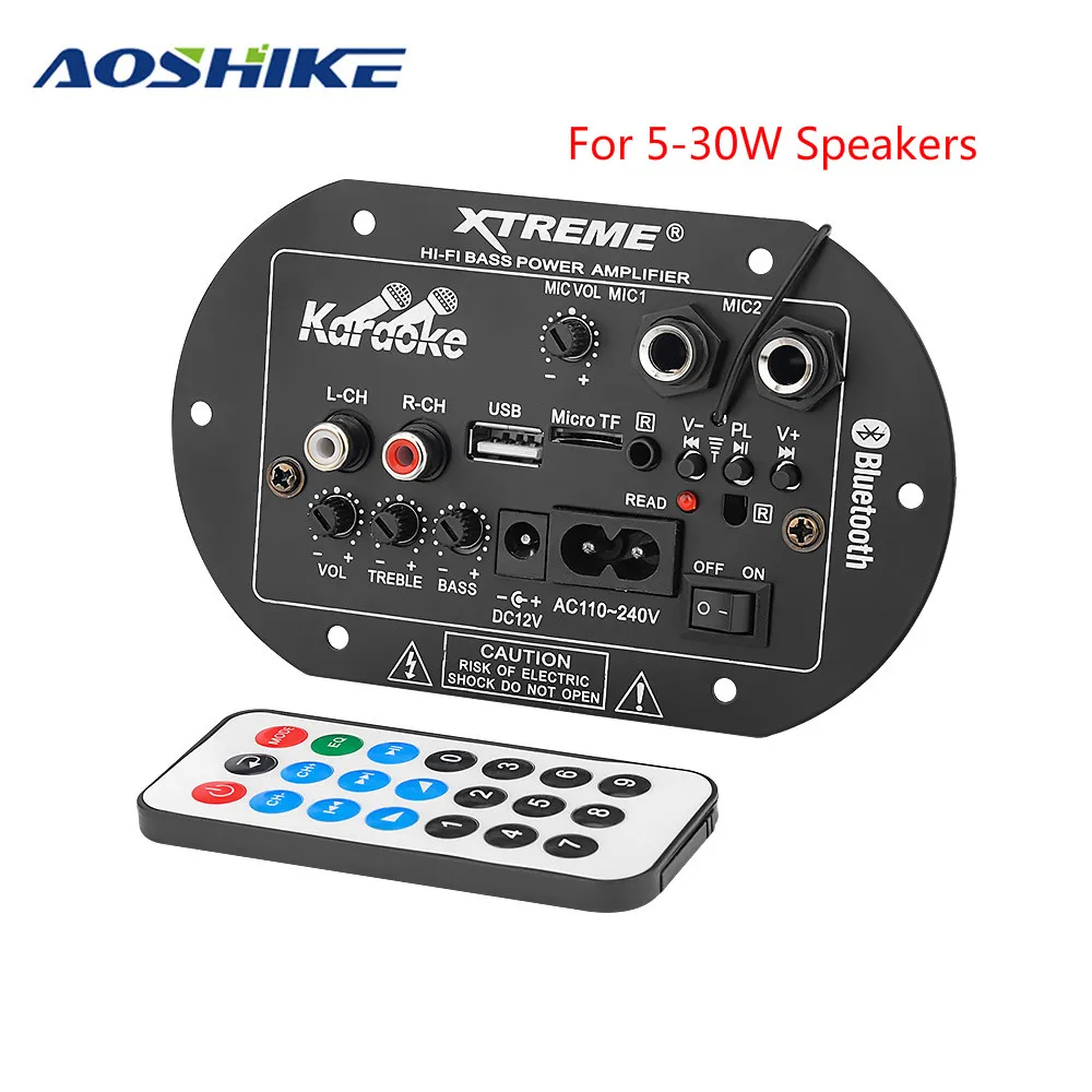 AOSHIKE AC 220 В 12 в цифровой Bluetooth усилитель плата сабвуфер двойной микрофон караоке