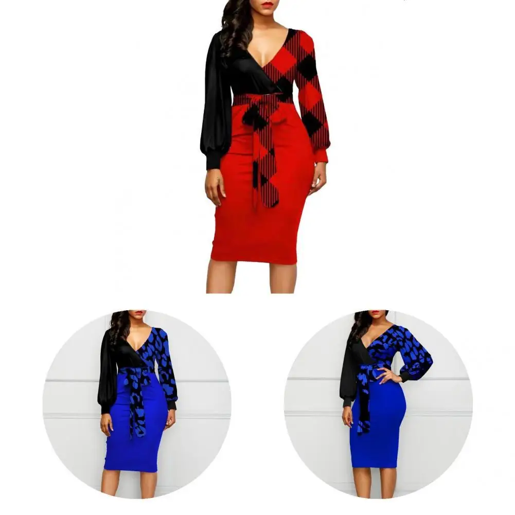 Midi Dress Belt Comfy Contrast Color Bow-knot Slit Dress Formal Dress for Office 
Midi Dress Belt Comfy Contrast Color Bow-knot Slit Dress Formal Dress for Office