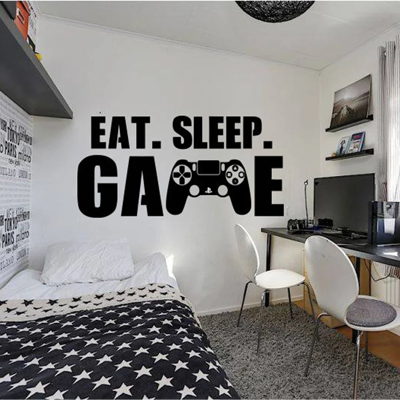 Наклейка на стену для геймера Eat Sleep Game контроллер видео игра настенные наклейки