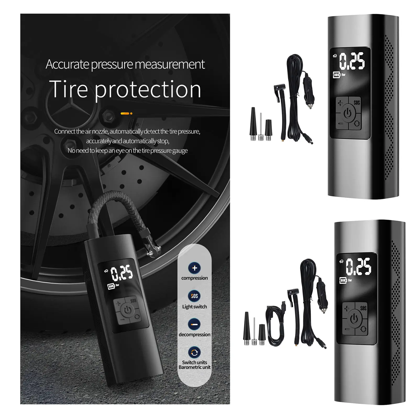 Portable Auto Car Tyre Pump Tyre Inflator Electric Air Compressor with Digital Display for Car Bicycle Motorcycle Swim Circle
Portable Auto Car Tyre Pump Tyre Inflator Electric Air Compressor with Digital Display for Car Bicycle Motorcycle Swim Circle