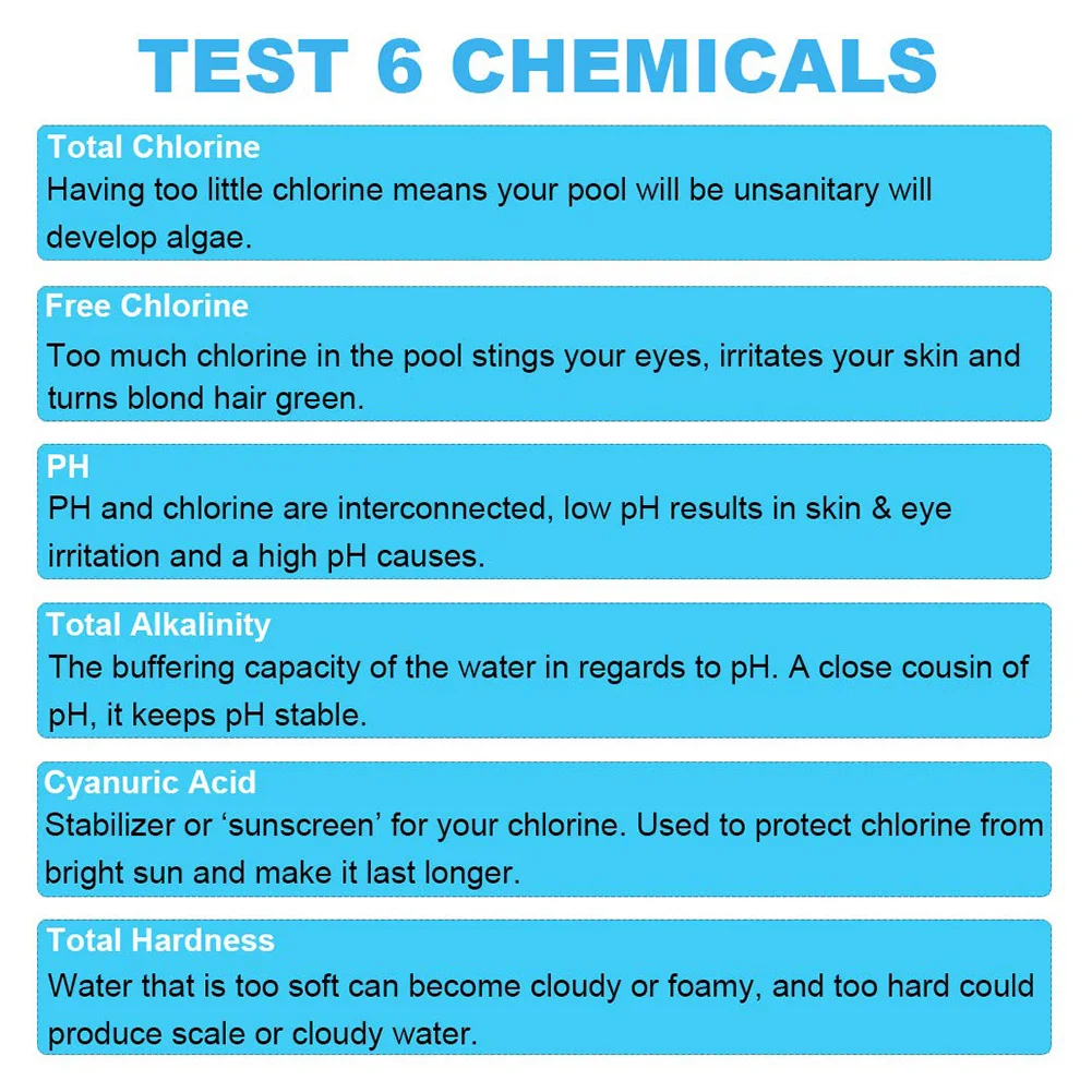 6-In-1 Swimming Pool Test Paper Residual Chlorine PH Value Alkalinity Hardness Test Strip Upgraded Spa Hot Tub
6-In-1 Swimming Pool Test Paper Residual Chlorine PH Value Alkalinity Hardness Test Strip Upgraded Spa Hot Tub