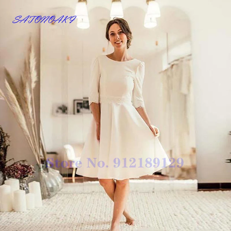 Vestidos De Novia 2021 Beach Short Wedding Dress Half Sleeves Backless Lace Knee Length Simple A-Line Bridal Gown Robe De Mariée
Vestidos De Novia 2021 Beach Short Wedding Dress Half Sleeves Backless Lace Knee Length Simple A-Line Bridal Gown Robe De Mariée