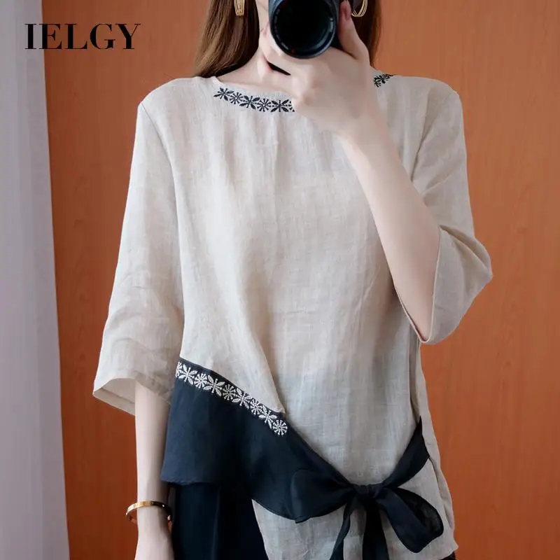IELGY retro plus size summer coat with embroidery and color matching loose age reduction all-match pullover shirt women 
IELGY retro plus size summer coat with embroidery and color matching loose age reduction all-match pullover shirt women