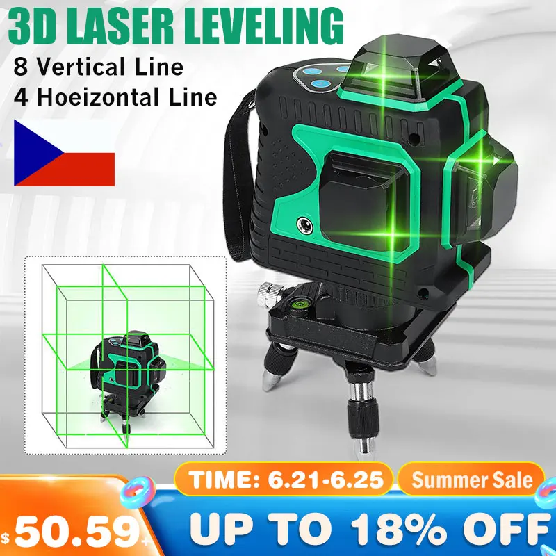 Лазерный нивелир 12 линий 3D самовыравнивания 360 горизонтальный и вертикальный