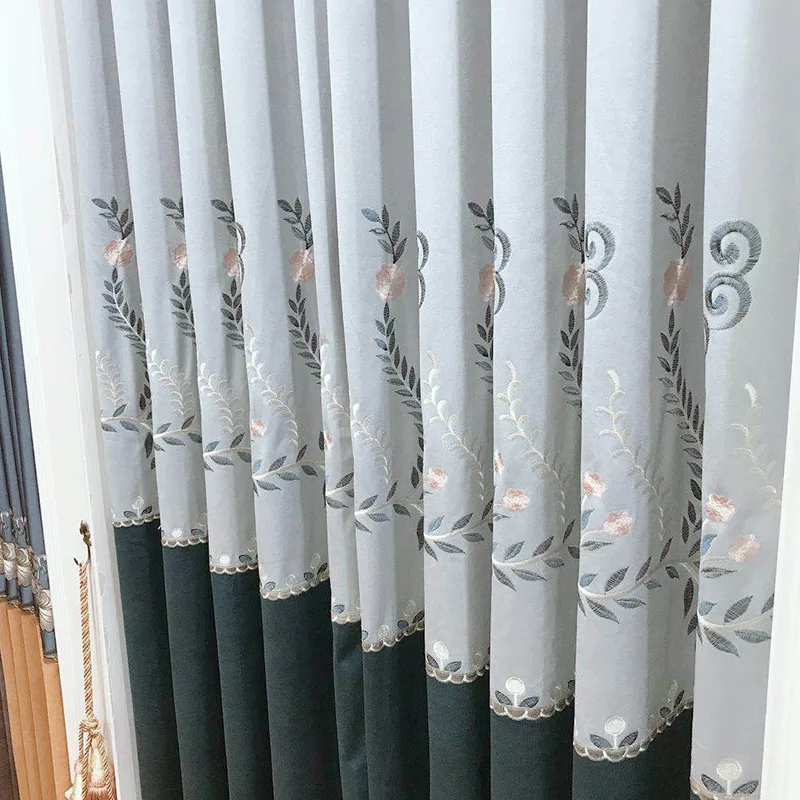 Plant Embroidered Blackout Curtain Cloth Can Be Customized Stitching Finished Curtains for Living Dining Room Bedroom 
Plant Embroidered Blackout Curtain Cloth Can Be Customized Stitching Finished Curtains for Living Dining Room Bedroom