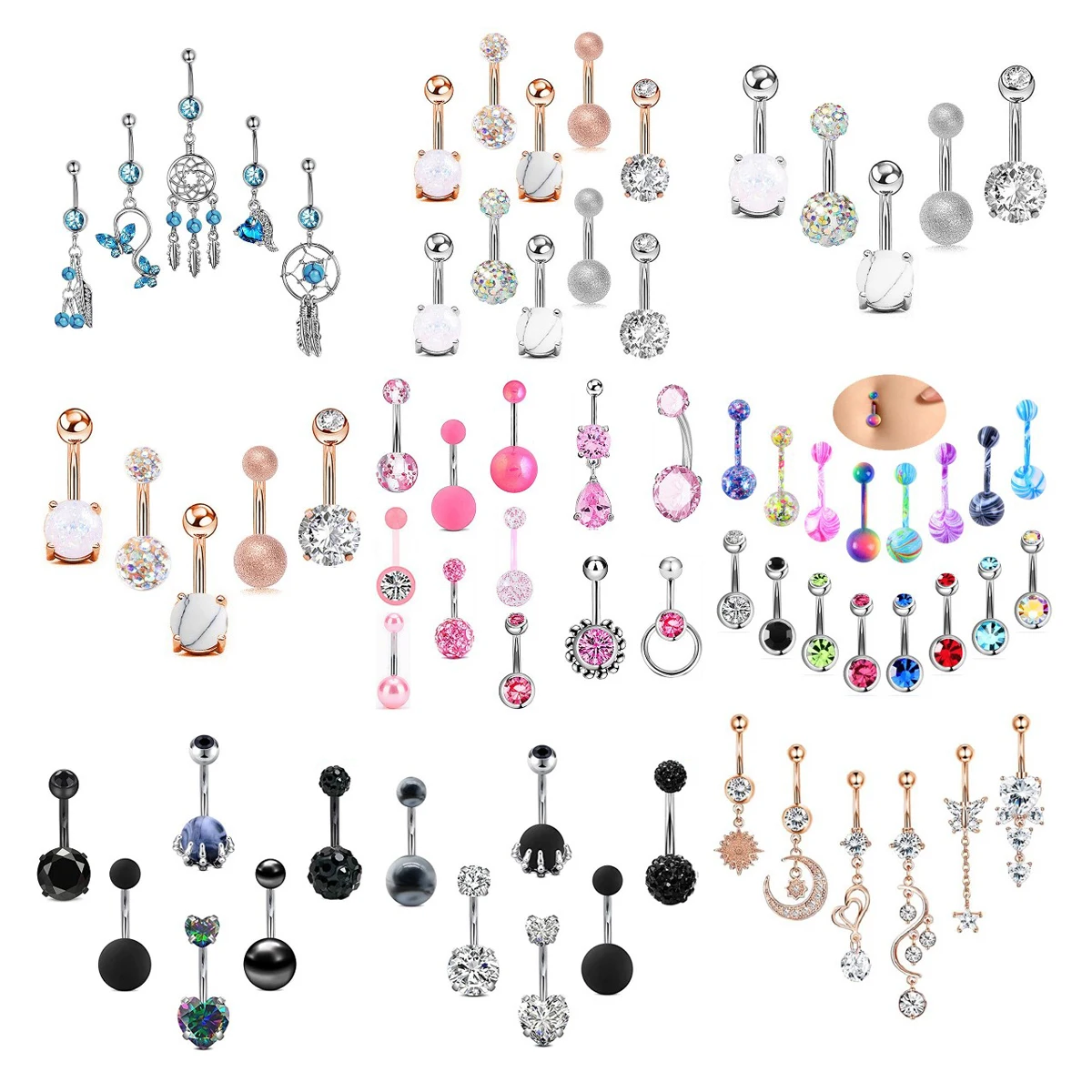

5/6PCS/Set 14G Navel Piercing Bulk Sexy Belly Ring Set Cute Dangle Belly Ring Pack Belly Button Ring Lot Pircing Ombligo Jewelry