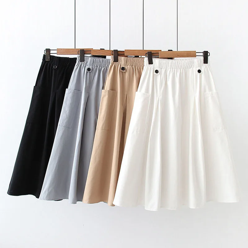Women A-Line Summer Cotton Skirt Elegant Solid Elastic Waist Girls Casual Pocket Office Ladies Elegant Midi Skirt Black White
Women A-Line Summer Cotton Skirt Elegant Solid Elastic Waist Girls Casual Pocket Office Ladies Elegant Midi Skirt Black White