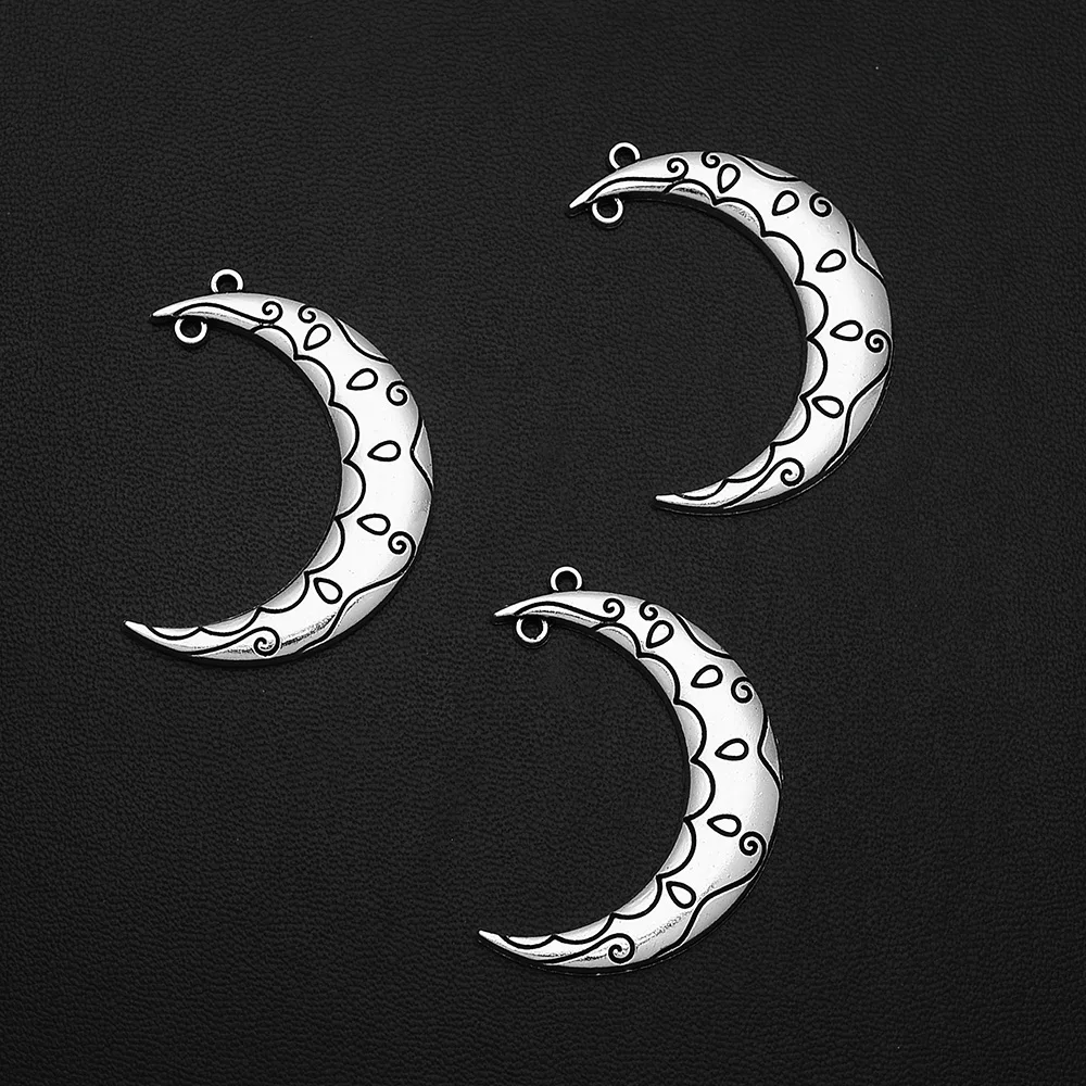 

5pcs/Lots 27x38mm Antique Silver Plated Moon Connectors Charms Pendant For DIY Jewelry Making Finding Supplies hqd Wholesale