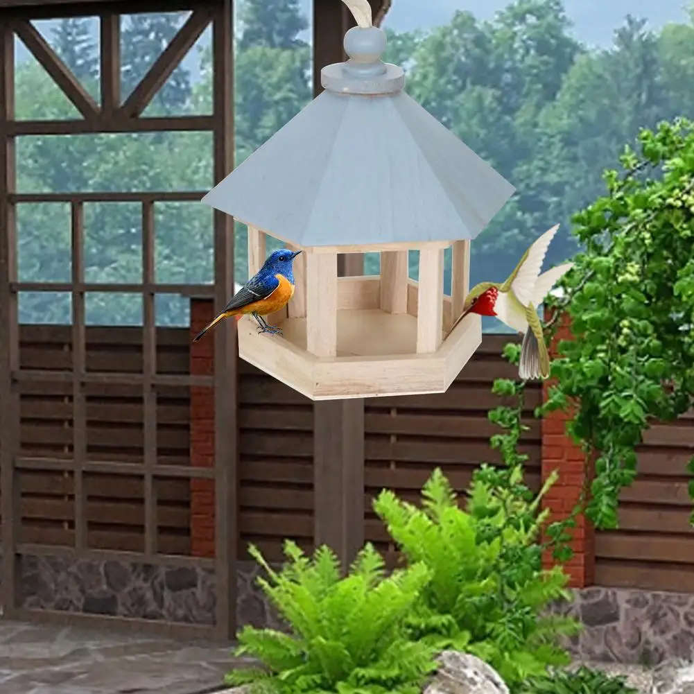 Wooden Bird Feeder Hanging For Garden Yard Decoration Hexagon Shaped With Roof Home Decoration Garden Decor Bird Feeder 
Wooden Bird Feeder Hanging For Garden Yard Decoration Hexagon Shaped With Roof Home Decoration Garden Decor Bird Feeder