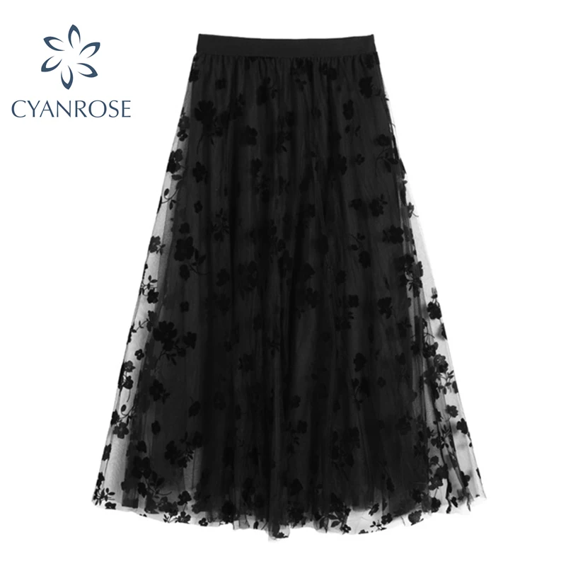 See Thrugh Black Mesh Florl Print Embroidery Skirts Women Tulle Fabric Retro High Waist Fluffy Clothes Female Casual Loose Jupe
See Thrugh Black Mesh Florl Print Embroidery Skirts Women Tulle Fabric Retro High Waist Fluffy Clothes Female Casual Loose Jupe