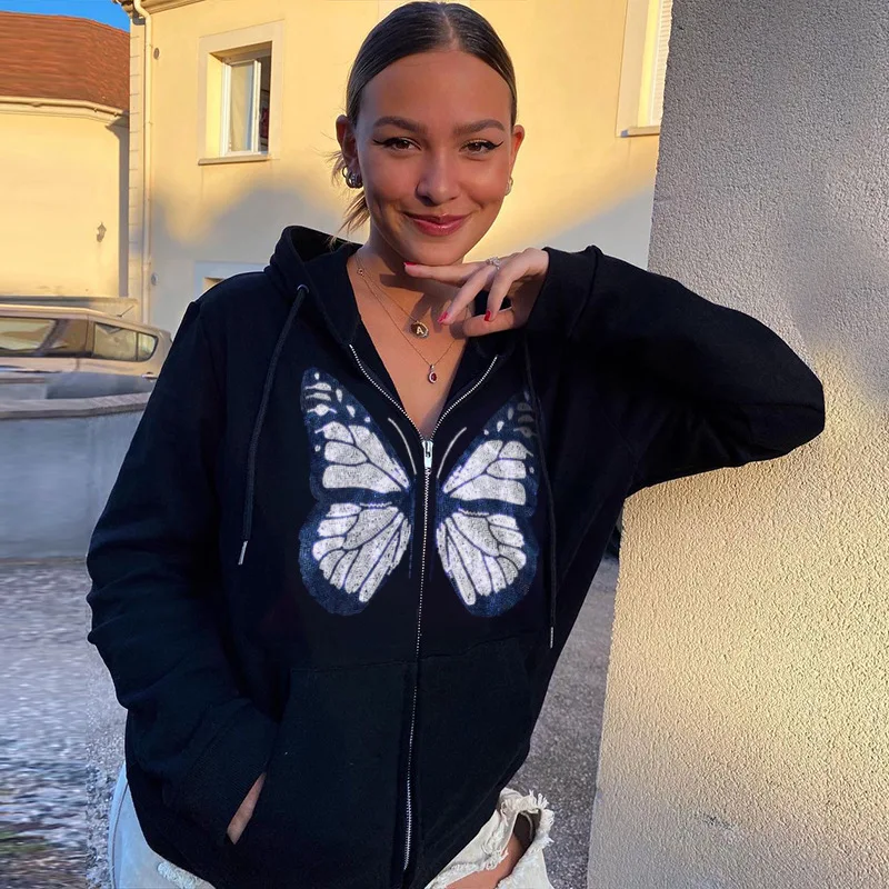 Модные толстовки UETEEY Y2K с рисунком бабочки Стразы на молнии E-girl 90-х уличная одежда серая длинная куртка со стразами Осенняя Толстовка
Модные толстовки UETEEY Y2K с рисунком бабочки Стразы на молнии E-girl 90-х уличная одежда серая длинная куртка со стразами Осенняя Толстовка