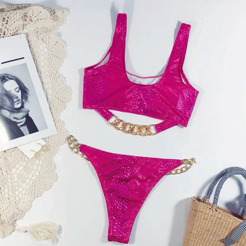 Metal Chain Bikini Snakeprint Swimsuit Shiny Bikini Cut Out Swimwear Women Bathing Suit Micro Biquini Brazilian Sexy Bikini 2020
Metal Chain Bikini Snakeprint Swimsuit Shiny Bikini Cut Out Swimwear Women Bathing Suit Micro Biquini Brazilian Sexy Bikini 2020