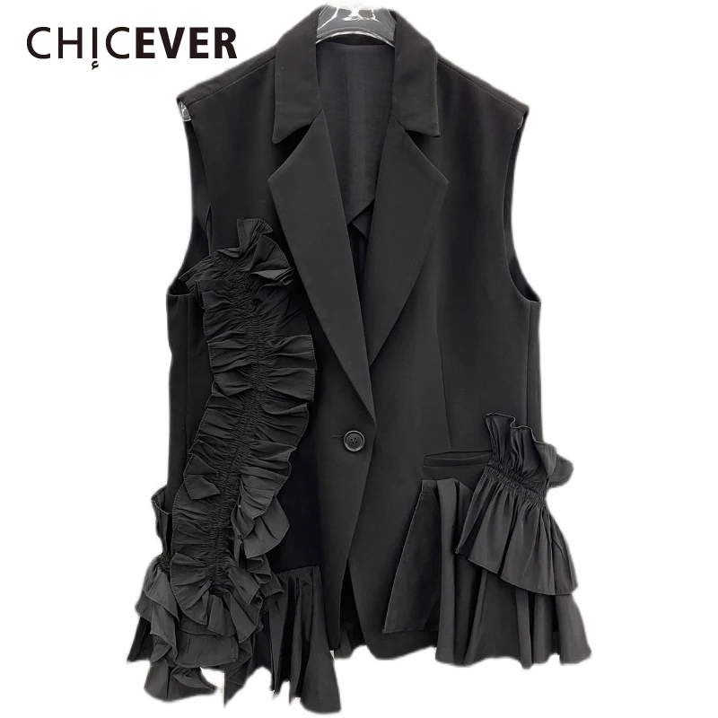 CHICEVER Korean Fashion Patchwork Ruffle Trim Jackets For Women 2021 Lapel Collar Sleeveless Fold Pleated Solid Jacket Womens
CHICEVER Korean Fashion Patchwork Ruffle Trim Jackets For Women 2021 Lapel Collar Sleeveless Fold Pleated Solid Jacket Womens