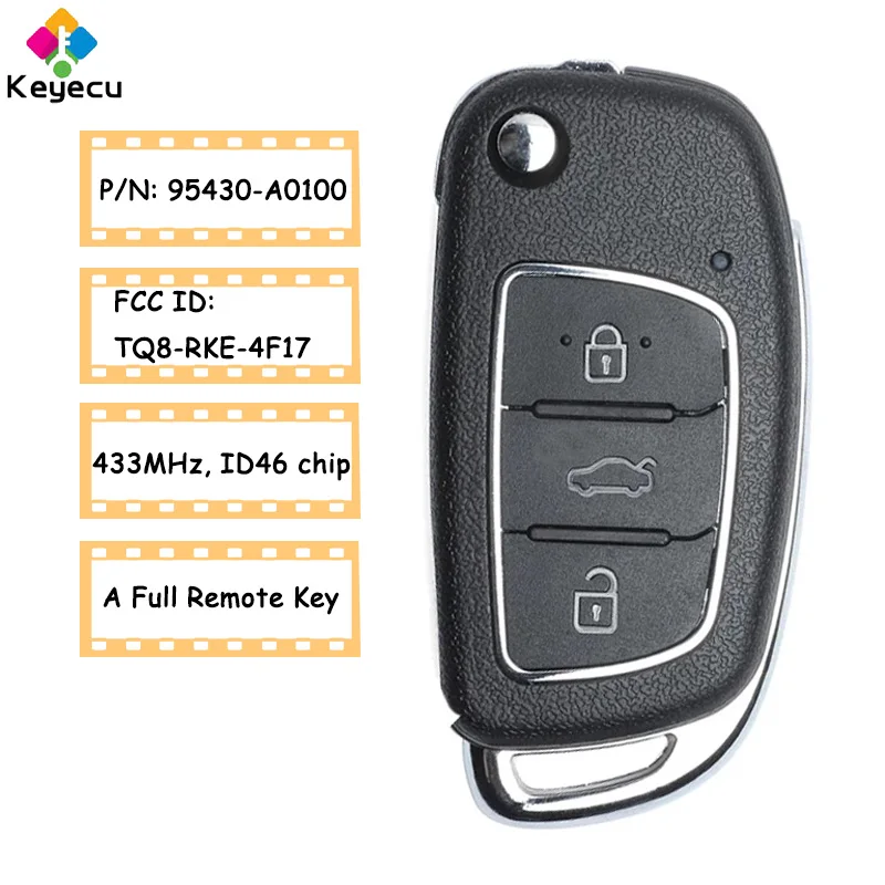 KEYECU Upgraded Keyless Entry Flip Remote Control Car Key - 433MHz ID46 Chip - FOB for Hyundai Creta 2016 2017 P/N: 95430-A0100
KEYECU Upgraded Keyless Entry Flip Remote Control Car Key - 433MHz ID46 Chip - FOB for Hyundai Creta 2016 2017 P/N: 95430-A0100