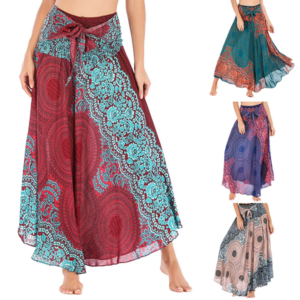 Женская длинная юбка с цветочным принтом в пляжном стиле хиппи богемном бохо и