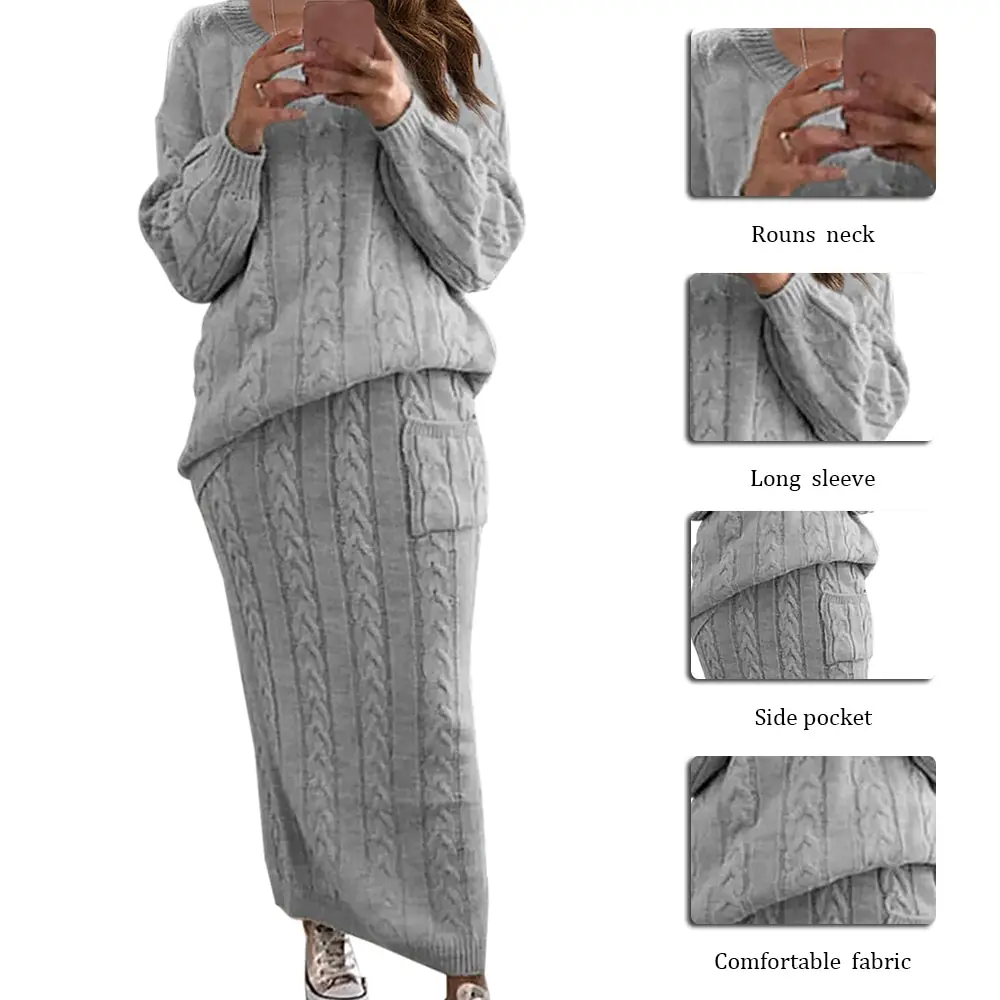 Women Long Sleeve Knitted Sweater Bodycon Skirts Ladies Set Autumn Two Piece Set Women Pullover Long Pencil Skirt Suit
Women Long Sleeve Knitted Sweater Bodycon Skirts Ladies Set Autumn Two Piece Set Women Pullover Long Pencil Skirt Suit