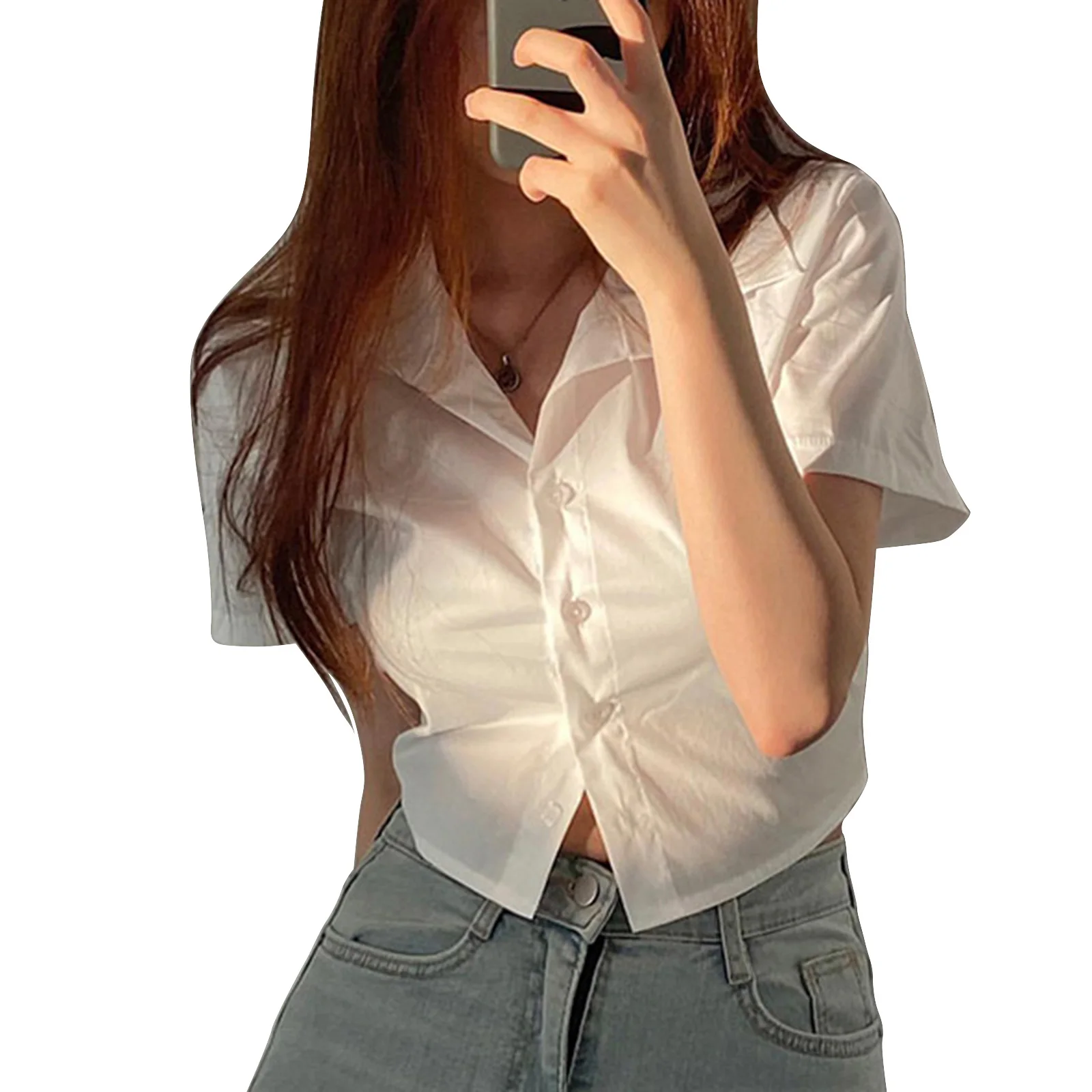Women’s Fashion Summer Solid Color Notched Crop Top Cardigan Casual Short Sleeve Lapel Exposed Navel Pleated Shiny Shirt
Women’s Fashion Summer Solid Color Notched Crop Top Cardigan Casual Short Sleeve Lapel Exposed Navel Pleated Shiny Shirt