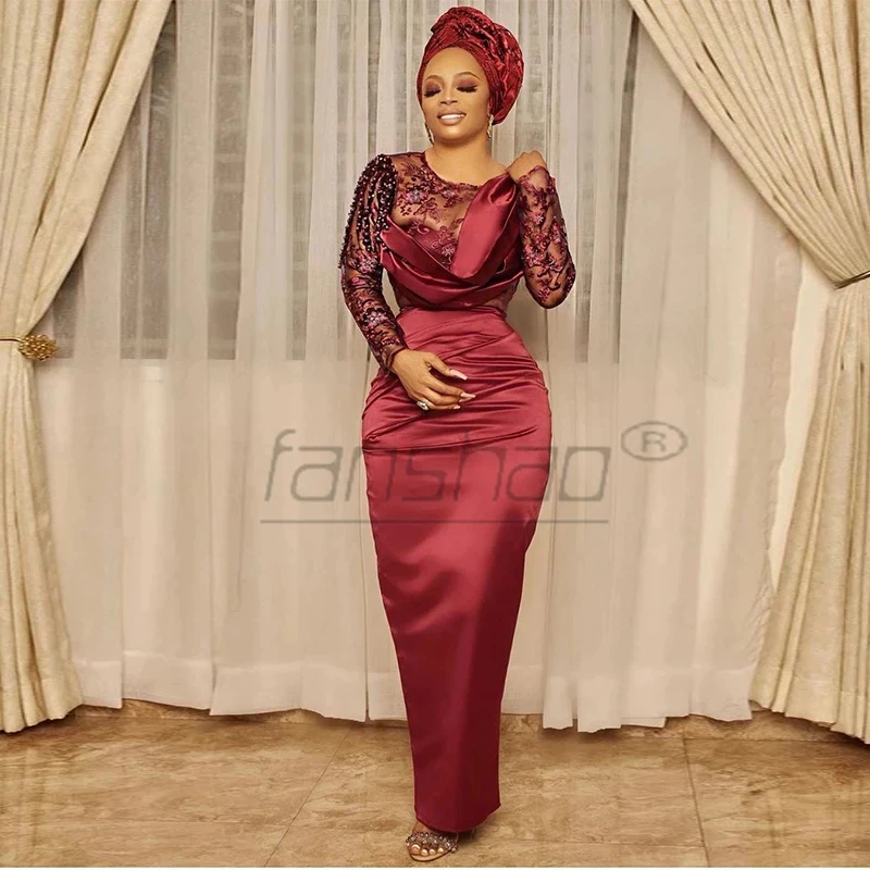 Fanshao Evening Dress Burgundy Mermaid O Neck Full Sleeve Illusion Robe Lace Velour Pleat Africa Stunning Vestido De Soiree
Fanshao Evening Dress Burgundy Mermaid O Neck Full Sleeve Illusion Robe Lace Velour Pleat Africa Stunning Vestido De Soiree