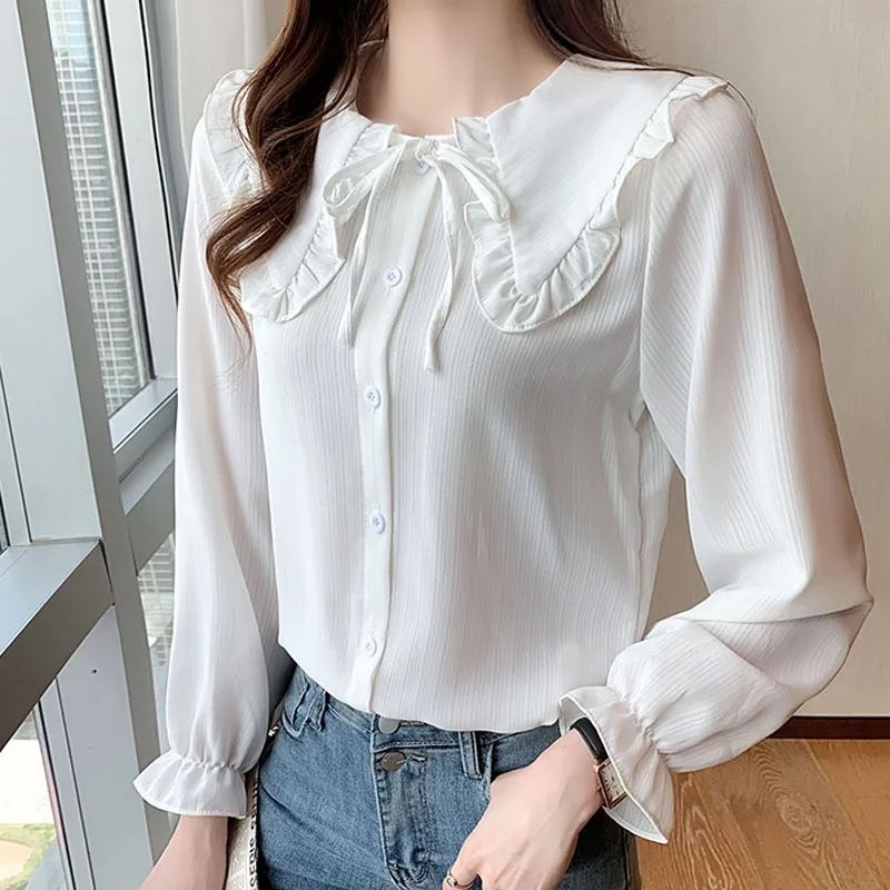 2021 Autumn Women's Blouses Wear Sweet Shirt Women Tops Mujer White Button Up Shirt Ruffled Chiffon Solid Red Blusas Female 1287
2021 Autumn Women's Blouses Wear Sweet Shirt Women Tops Mujer White Button Up Shirt Ruffled Chiffon Solid Red Blusas Female 1287