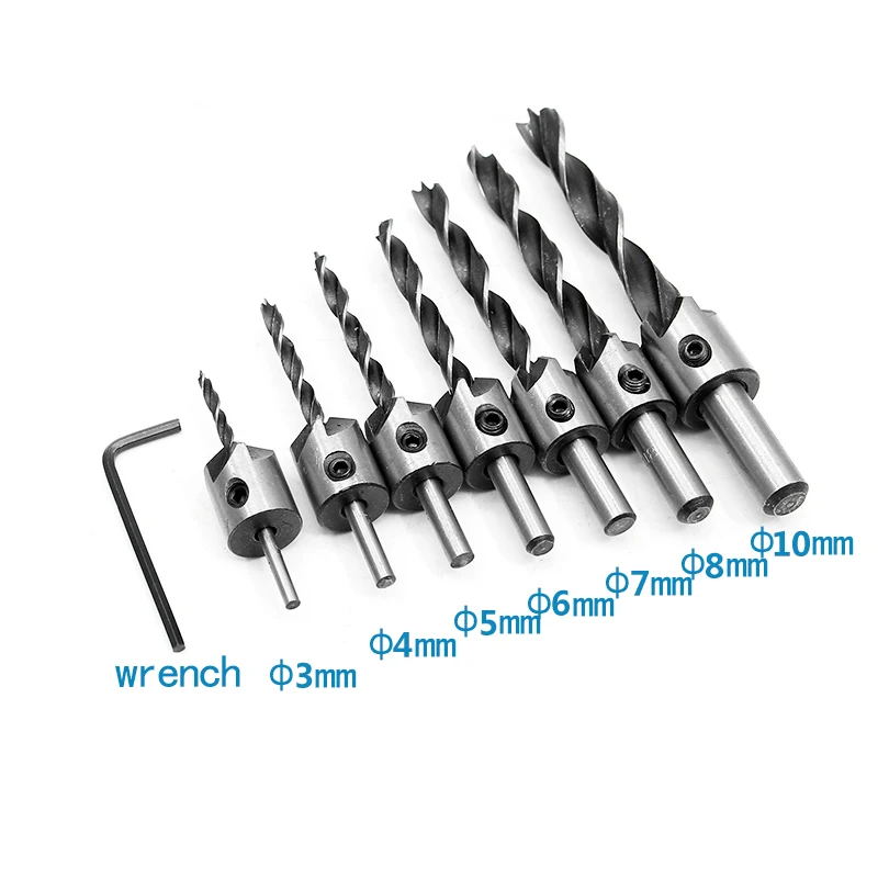 New 7pcs/set High Quality HSS 5 Flute Countersink Drill Bit Set 4241 Screw Woodworking Chamfer Tool 3-10mm 2019 New
New 7pcs/set High Quality HSS 5 Flute Countersink Drill Bit Set 4241 Screw Woodworking Chamfer Tool 3-10mm 2019 New