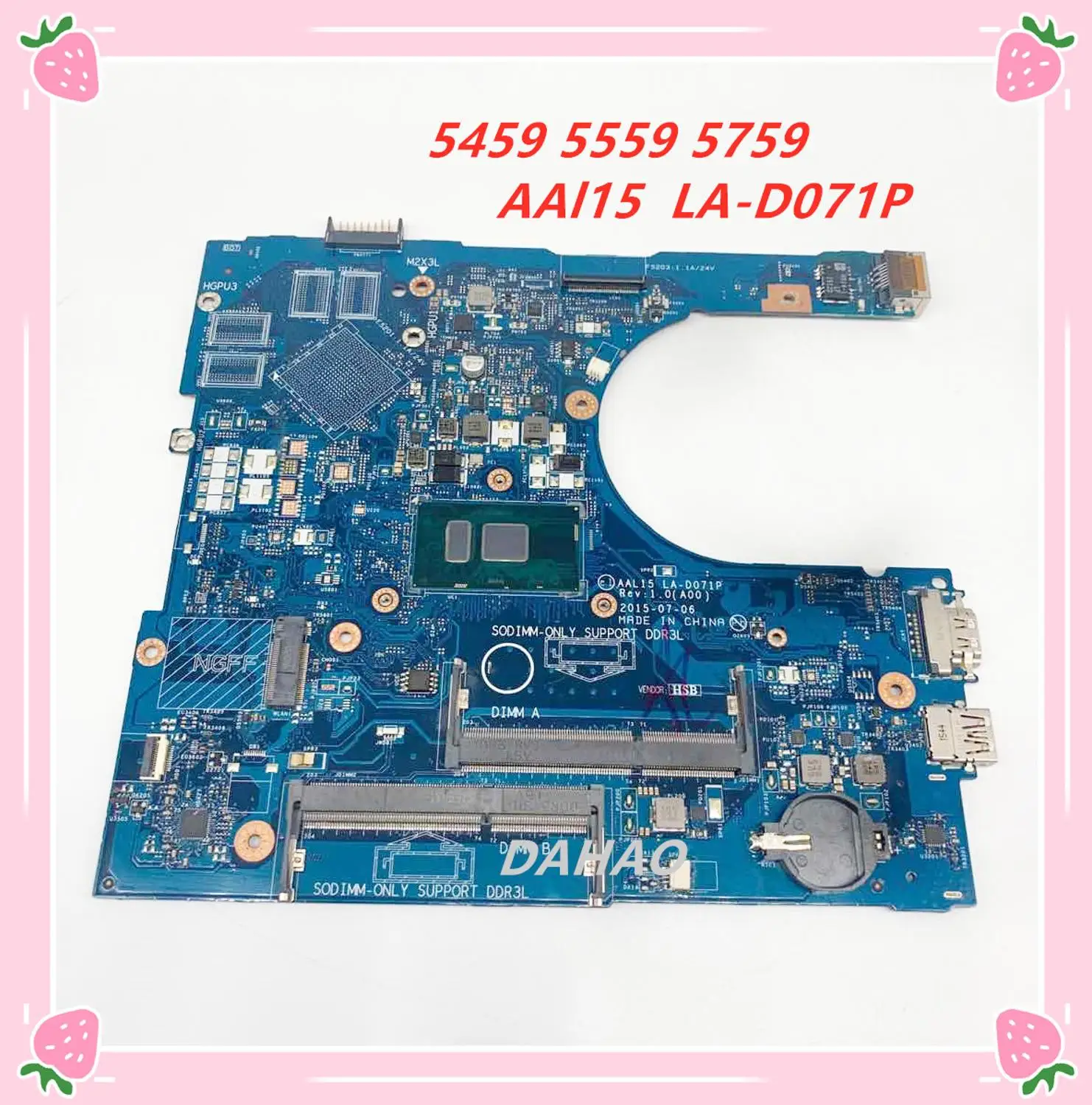 CN-0PW46V PW46V для Dell INSPIRON 15 5559 ноутбук материнская плата AAL15 LA-D071P REV: 1,0 (A00) SR2EV(3855U) DDR3L m 100% полностью протестирована
CN-0PW46V PW46V для Dell INSPIRON 15 5559 ноутбук материнская плата AAL15 LA-D071P REV: 1,0 (A00) SR2EV(3855U) DDR3L m 100% полностью протестирована