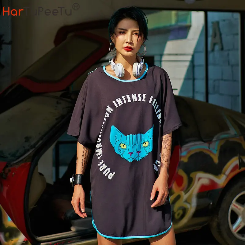 2022 Summer Women T Shirt Dress Mini Black Long Tee Side Split Cross Backless Arc Hem Letter Extraterrestrial Cat Print Pullover
2022 Summer Women T Shirt Dress Mini Black Long Tee Side Split Cross Backless Arc Hem Letter Extraterrestrial Cat Print Pullover