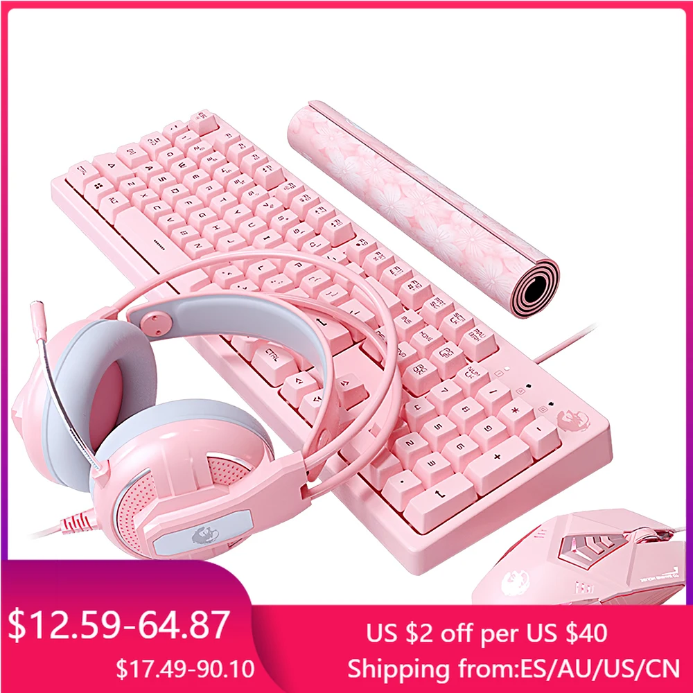 Keyboard Mouse Headset Combos Mechanical Gaming Sets Cute Pink Mechanical Keyboard 3200 DPI Optical Mouse Headset for PC Gamer
Keyboard Mouse Headset Combos Mechanical Gaming Sets Cute Pink Mechanical Keyboard 3200 DPI Optical Mouse Headset for PC Gamer
