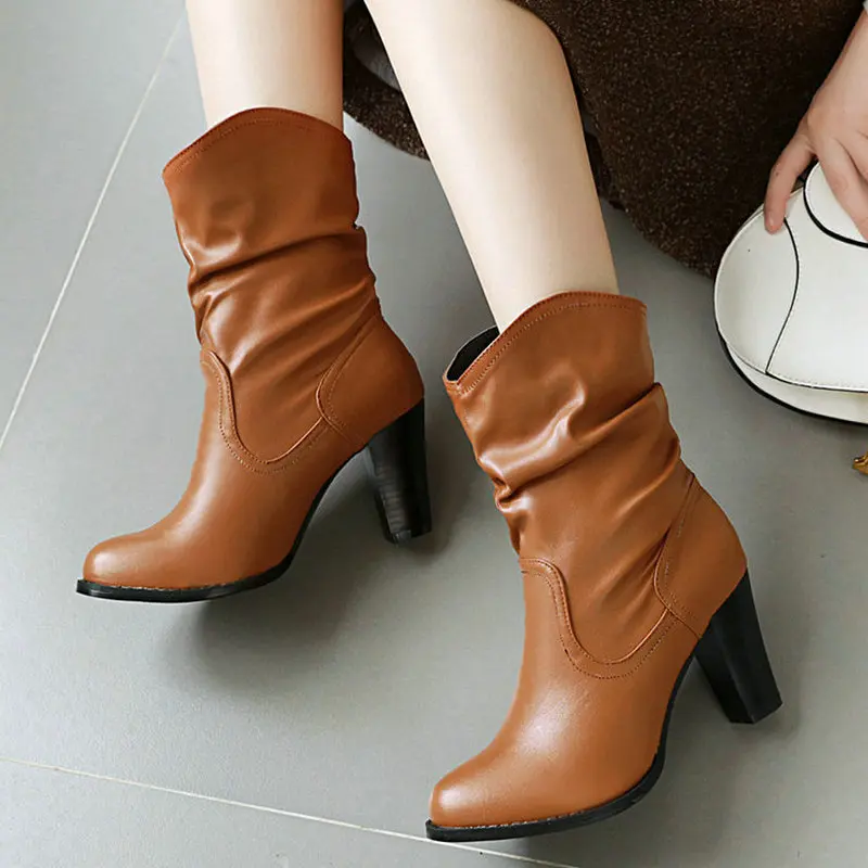 Ladies Spring Autumn Mid Calf Boots Fashion Pleated Slip On Loose Knight Boots Square High Heel Winter Large Size Women's Shoes
Ladies Spring Autumn Mid Calf Boots Fashion Pleated Slip On Loose Knight Boots Square High Heel Winter Large Size Women's Shoes