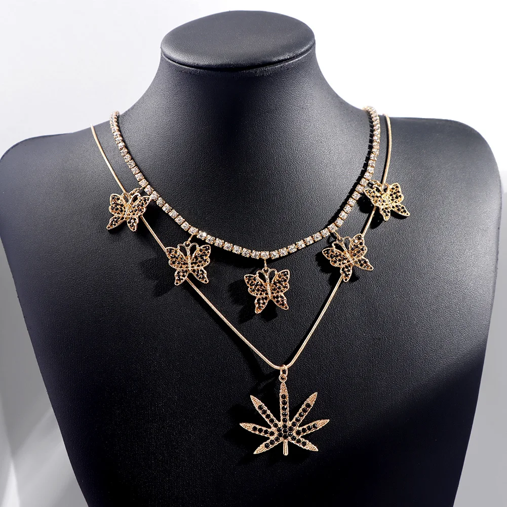 Layered Black Crystal Butterfly Maple Leaf Pendant Necklace For Women Fashion Crystal Tennis Chain Choker Necklace Party Jewelry
Layered Black Crystal Butterfly Maple Leaf Pendant Necklace For Women Fashion Crystal Tennis Chain Choker Necklace Party Jewelry