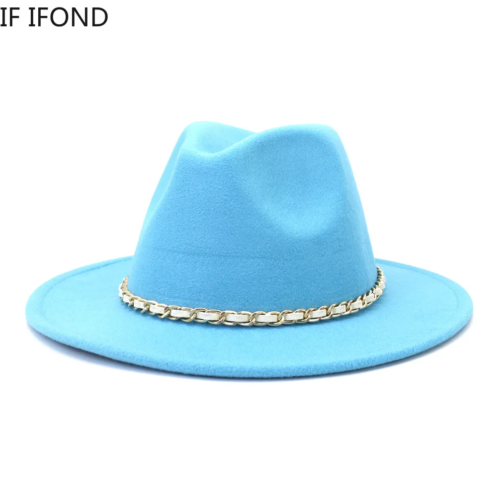 Gold Chain Band Felted Fedora Hat Women Hats For Men Winter Autumn Formal Church Wedding Hats Wide Brim Jazz Caps
Gold Chain Band Felted Fedora Hat Women Hats For Men Winter Autumn Formal Church Wedding Hats Wide Brim Jazz Caps