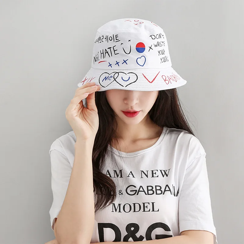 Korean Graffiti Bucket Hats For Women Men Outdoor Kpop Printed Unisex Letter Panama White Black Yellow Purple Fishing Hats Bob
Korean Graffiti Bucket Hats For Women Men Outdoor Kpop Printed Unisex Letter Panama White Black Yellow Purple Fishing Hats Bob