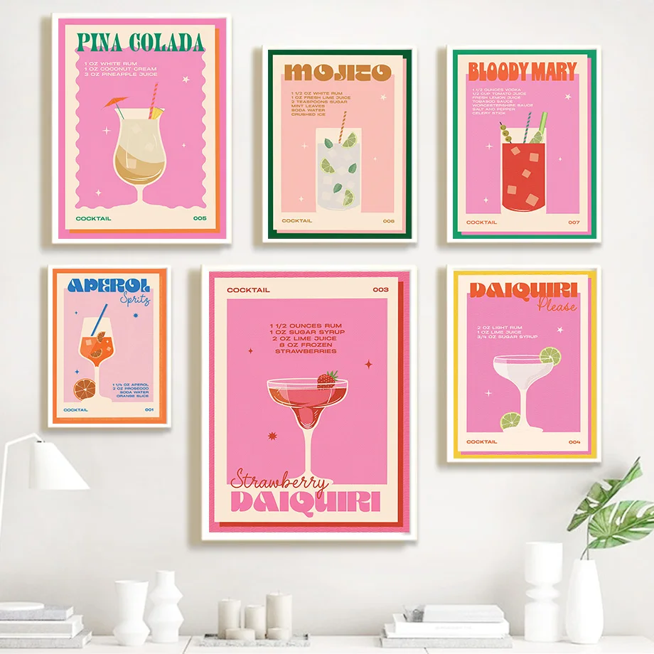 

Cocktail Mojito Juice Drinks Bar Vintage Wall Art Canvas Painting Nordic Posters And Prints Wall Pictures For Living Room Decor