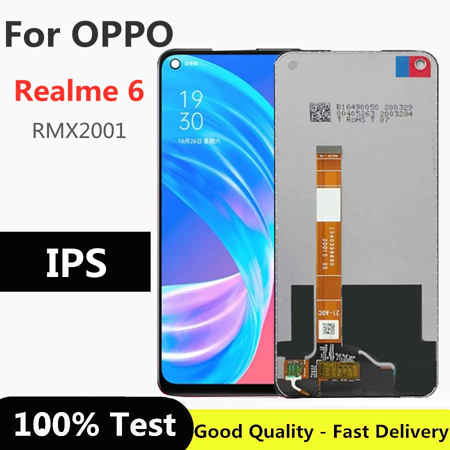 

ЖК-дисплей 6,5 дюйма для OPPO realme 6 RMX2001, кодирующий преобразователь сенсорного экрана в сборе, Замена ЖК-дисплея для Oppo Realme 6