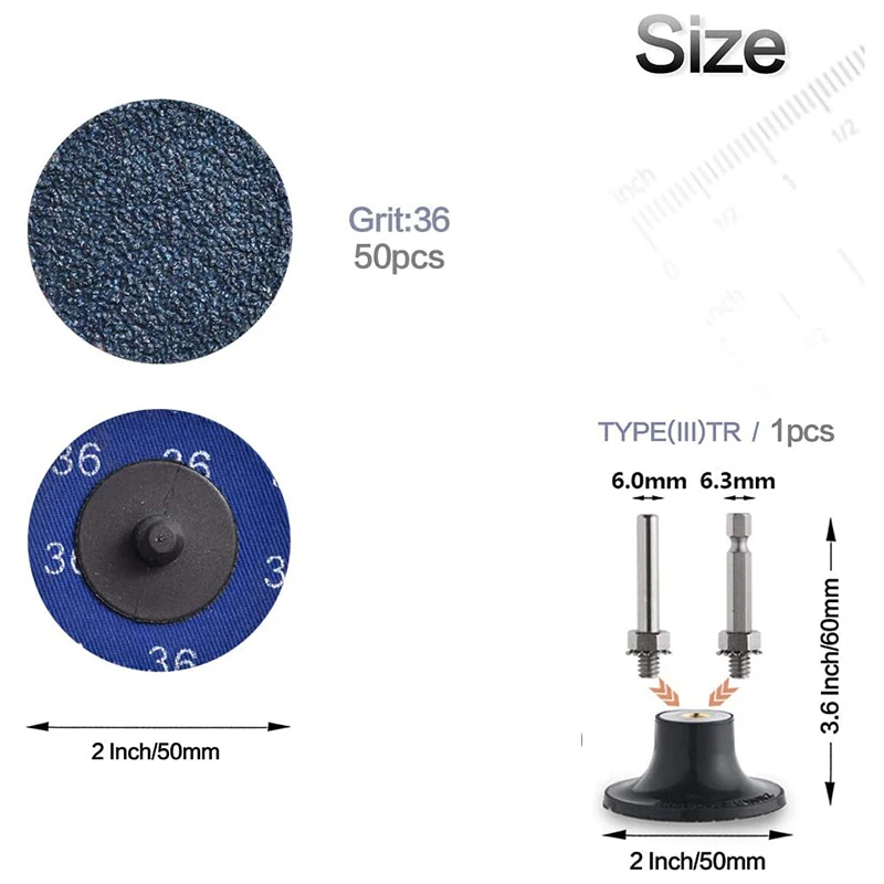 50Pcs 36 Quick Change Discs set, 2 inch with 1/4 inch Holder, for Die Grinder Surface Prep Strip Grind Polish
50Pcs 36 Quick Change Discs set, 2 inch with 1/4 inch Holder, for Die Grinder Surface Prep Strip Grind Polish