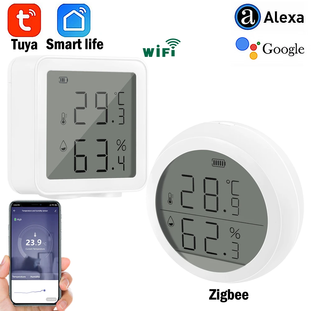 Датчик температуры и влажности Tuya Smart life Zigbee или Wi Fi комнатный гигрометр