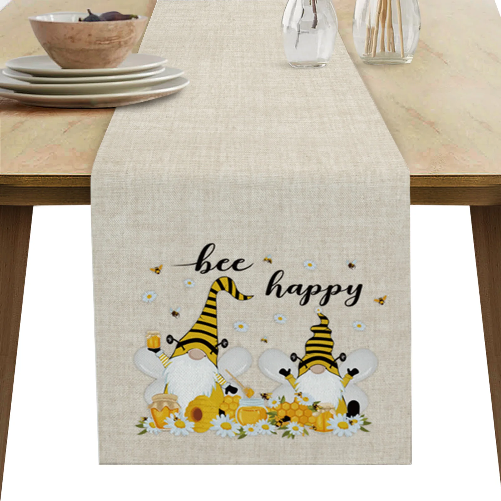 

Bee Gnome Honey Daisy Table Runner Wedding Table Decor Hotel Home Dining Table Decor Tablecloth and Placemats