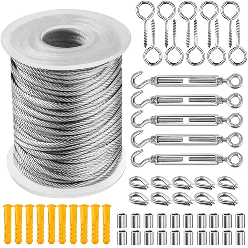 56 Pcs Garden Wire Cable Railing Wire Fence Roll Kits PVC Coated Heavy Duty Stainless Steel Wire Rope Cable 30M
56 Pcs Garden Wire Cable Railing Wire Fence Roll Kits PVC Coated Heavy Duty Stainless Steel Wire Rope Cable 30M
