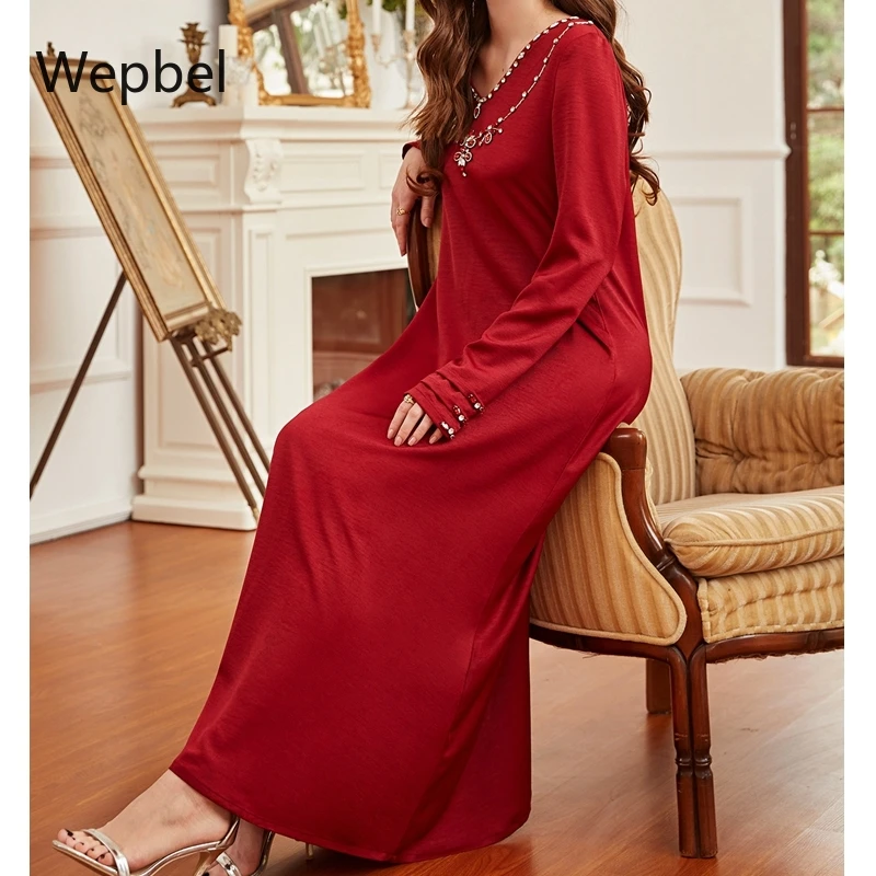 Wepbel Diamond Robe Abaya Turkey Party Velvet Satin Muslim Dress Wine Red Hand-Stitched Robe Islam Clothing Kaftan Dress
Wepbel Diamond Robe Abaya Turkey Party Velvet Satin Muslim Dress Wine Red Hand-Stitched Robe Islam Clothing Kaftan Dress