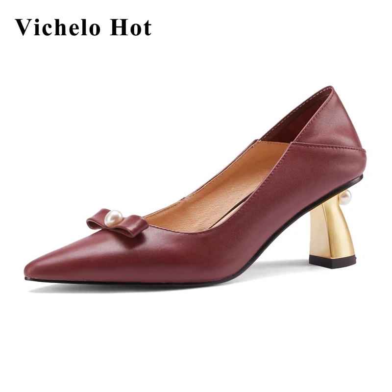 Vichelo Hot limited customization big size full grain leather pointed toe strange high heels pearl decoration women pumps L9f1
Vichelo Hot limited customization big size full grain leather pointed toe strange high heels pearl decoration women pumps L9f1