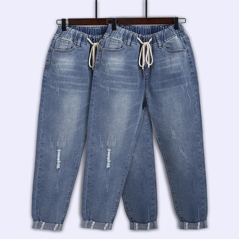 Ripped Jeans For Women High Waist Plus Size Drawstring Loose Denim Harem Pants Femme 5xl 6xl 7XL 130kg
Ripped Jeans For Women High Waist Plus Size Drawstring Loose Denim Harem Pants Femme 5xl 6xl 7XL 130kg