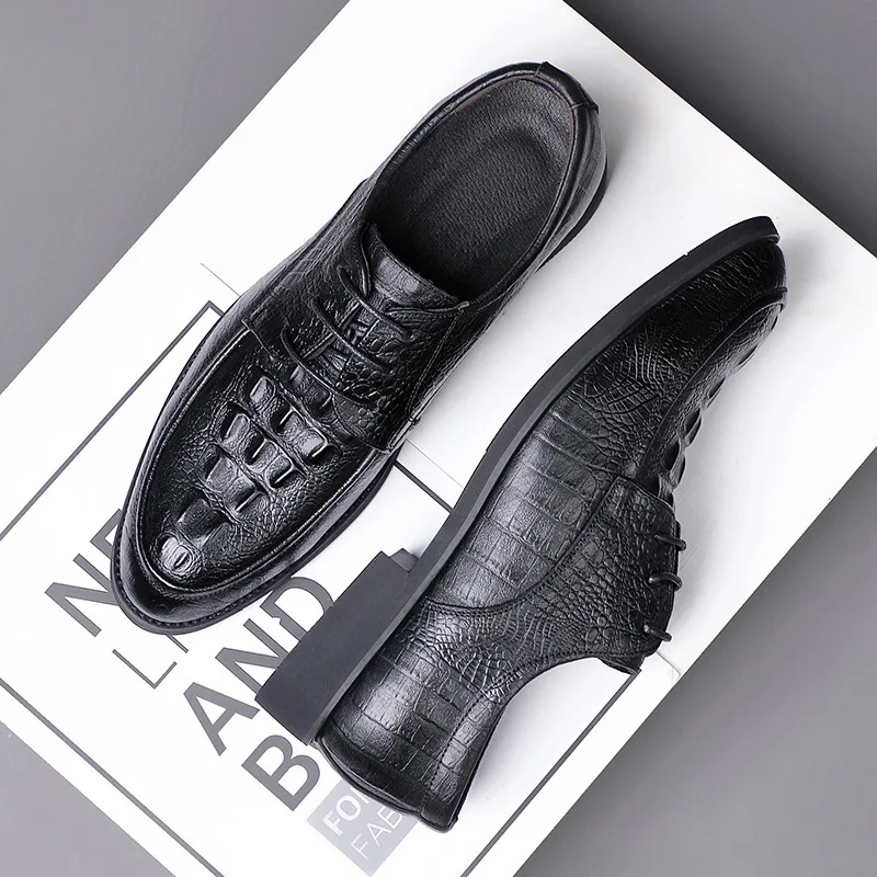 

Мужские деловые кожаные туфли первого слоя из воловьей кожи, мужские ботинки с низким верхом и тиснением, новая британская обувь