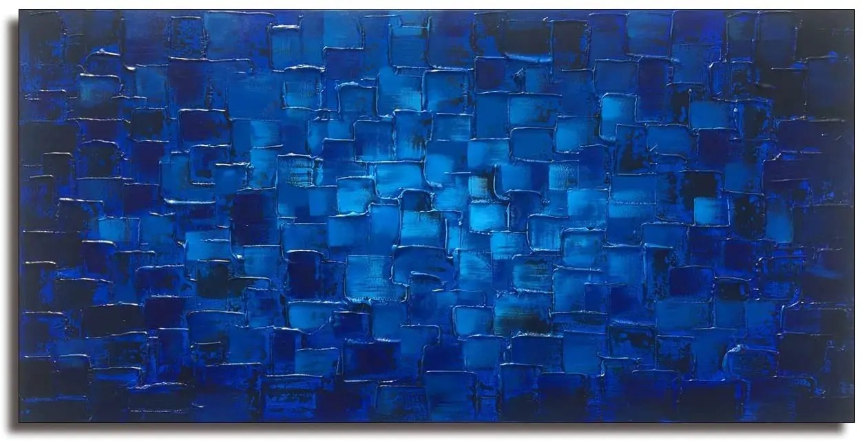 

Modern Large Abstract Dark Blue Square Wall Art 100% Hand Painted Textured Oil Painting On Canvas No Framed