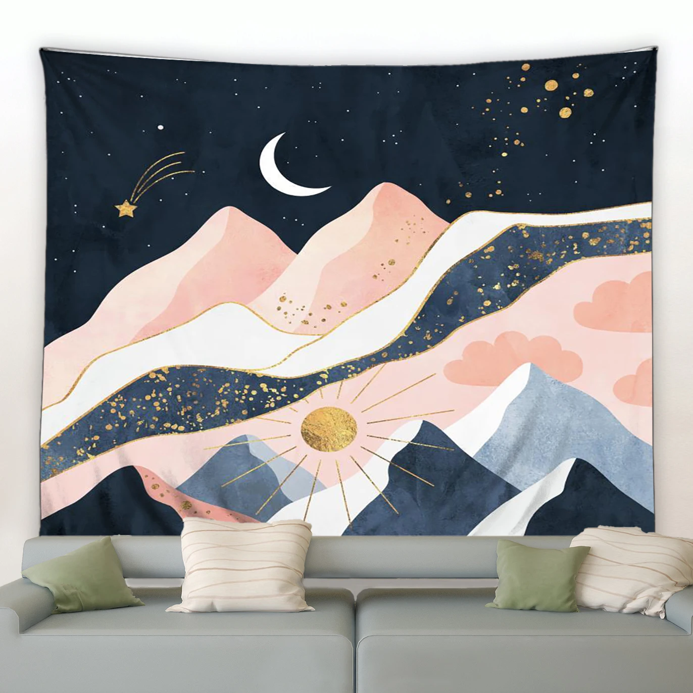 

Landscape Wall Hanging Tapestry Sunset Mountain Beach Towel Dormitory Living Room Bedroom Tapestries Background Decor Blanket