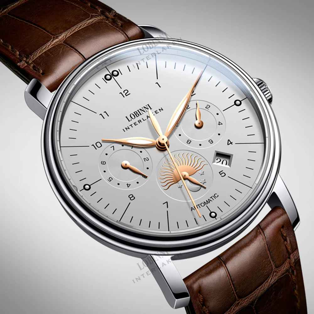 Швейцарские мужские автоматические часы LOBINNI наручные роскошные механические