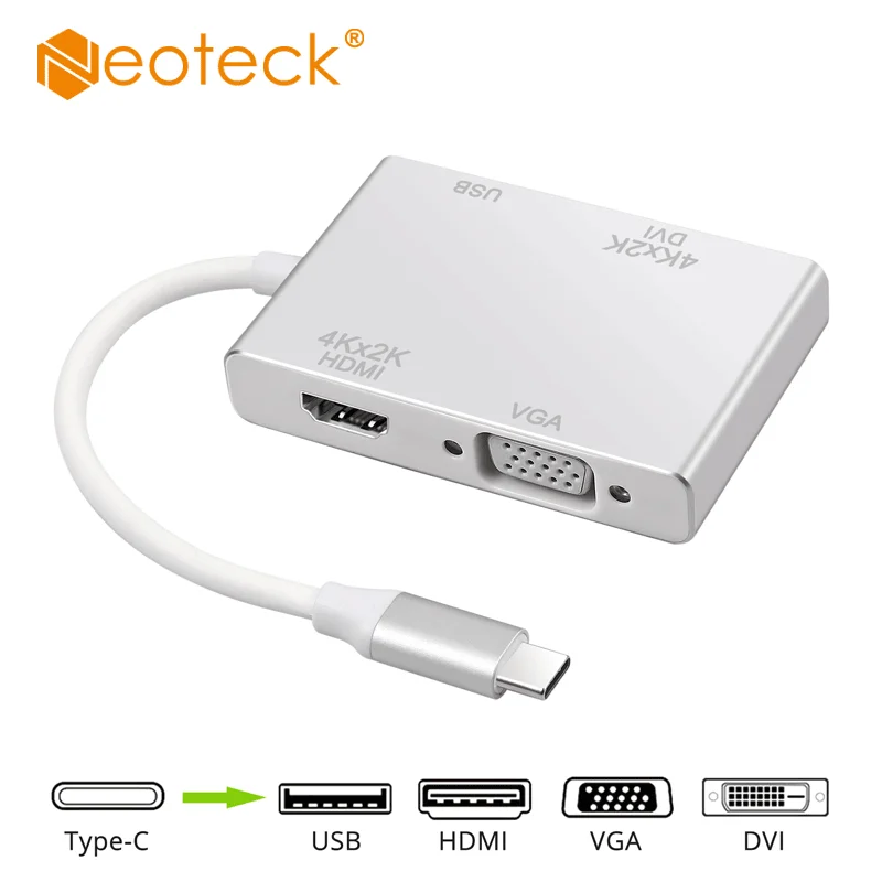 Neoteck USB C к HDMI-совместимый 4K адаптер DVI/VGA/USB3.0 Поддержка VGA видео конвертер |