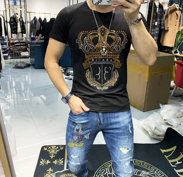 New Rhinestones top quality anime T Shirts Mens Fashion Hot drill Clothing Streetwear Short Sleeve O Neck Cotton
New Rhinestones top quality anime T Shirts Mens Fashion Hot drill Clothing Streetwear Short Sleeve O Neck Cotton