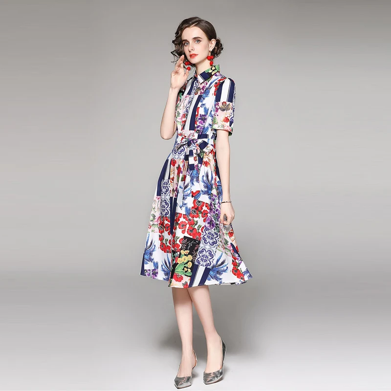 2021 Newest Summer Fashion Designer Runway Women's Short Sleeve Party Dress Vintage Multi Color Floral-Print Beach Midi Dresses 
2021 Newest Summer Fashion Designer Runway Women's Short Sleeve Party Dress Vintage Multi Color Floral-Print Beach Midi Dresses